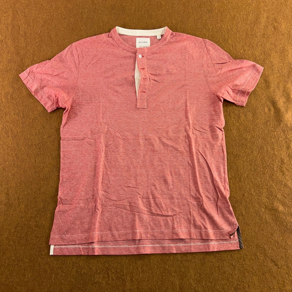 Billy Reid Mens XL Red Heathered Short Sleeve Henley Shirt